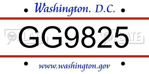 GG9825 District Of Columbia License Plate