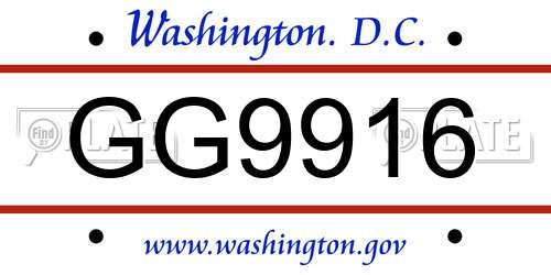 GG9916 District Of Columbia License Plate