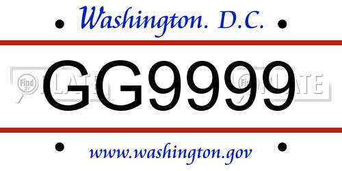 GG9999 District Of Columbia License Plate