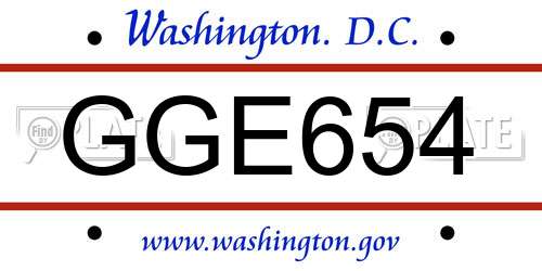 GGE654 District Of Columbia License Plate