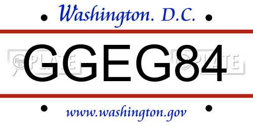 GGEG84 District Of Columbia License Plate