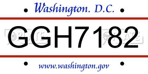 GGH7182 District Of Columbia License Plate