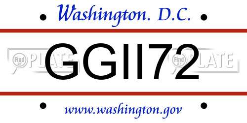GGII72 District Of Columbia License Plate
