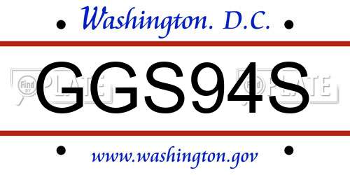 GGS94S District Of Columbia License Plate