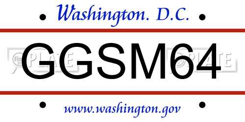 GGSM64 District Of Columbia License Plate
