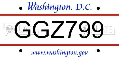 GGZ799 District Of Columbia License Plate