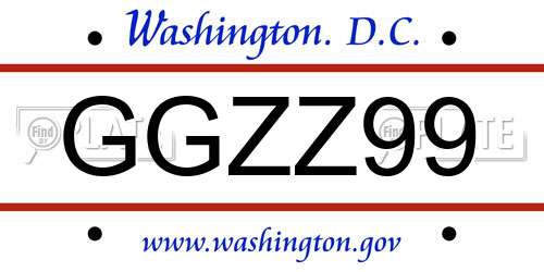 GGZZ99 District Of Columbia License Plate