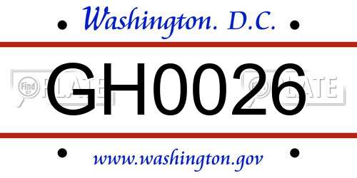 GH0026 District Of Columbia License Plate