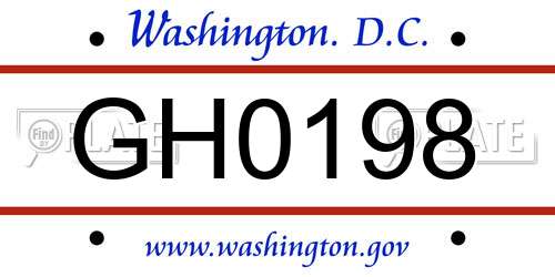 GH0198 District Of Columbia License Plate