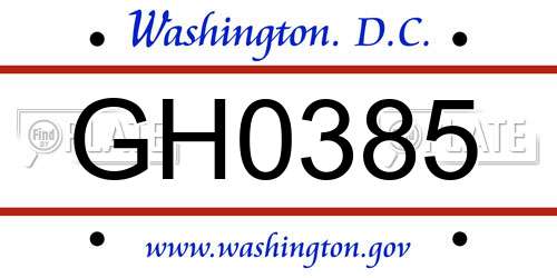 GH0385 District Of Columbia License Plate