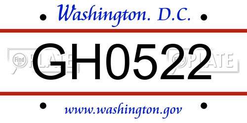 GH0522 District Of Columbia License Plate