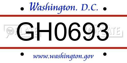 GH0693 District Of Columbia License Plate