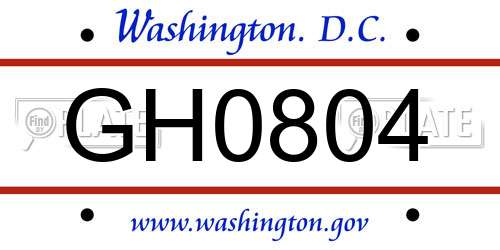 GH0804 District Of Columbia License Plate