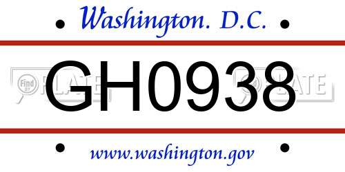 GH0938 District Of Columbia License Plate