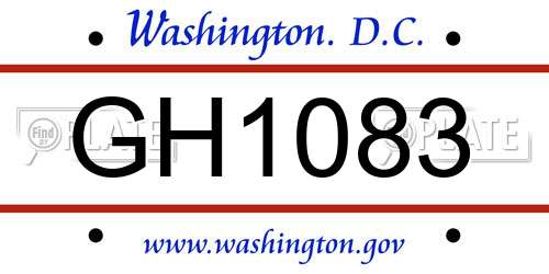 GH1083 District Of Columbia License Plate