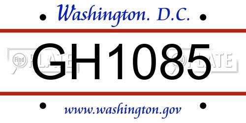 GH1085 District Of Columbia License Plate