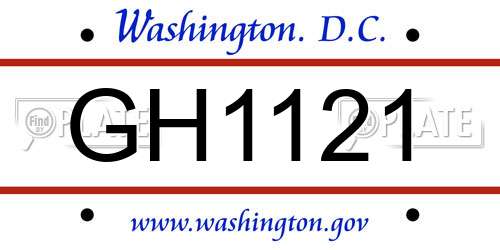 GH1121 District Of Columbia License Plate