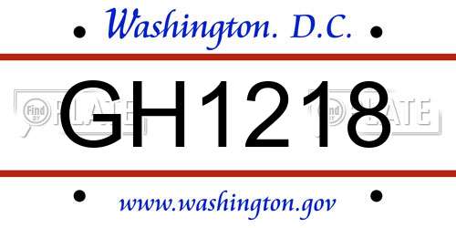 GH1218 District Of Columbia License Plate