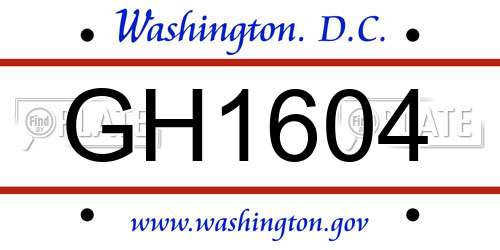 GH1604 District Of Columbia License Plate