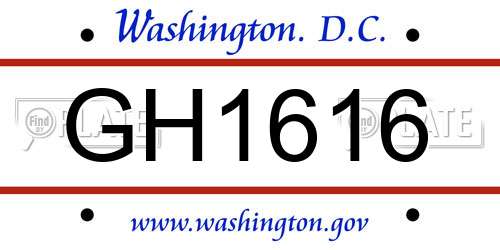 GH1616 District Of Columbia License Plate