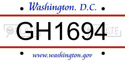 GH1694 District Of Columbia License Plate