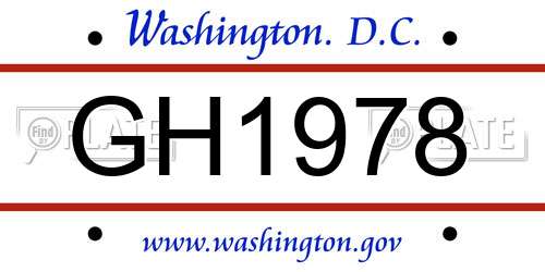 GH1978 District Of Columbia License Plate