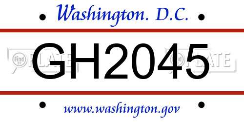 GH2045 District Of Columbia License Plate