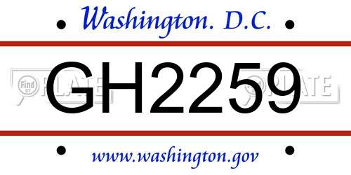GH2259 District Of Columbia License Plate