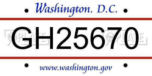 GH25670 District Of Columbia License Plate
