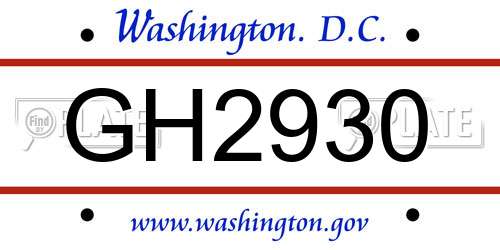 GH2930 District Of Columbia License Plate
