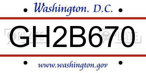 GH2B670 District Of Columbia License Plate