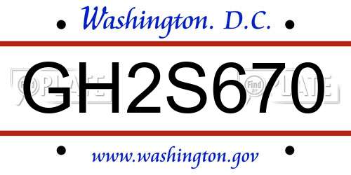 GH2S670 District Of Columbia License Plate