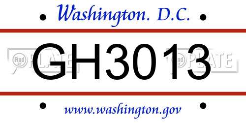GH3013 District Of Columbia License Plate