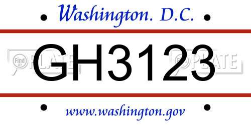 GH3123 District Of Columbia License Plate