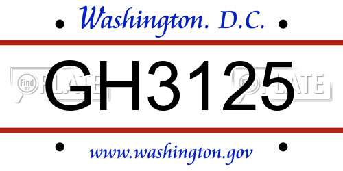 GH3125 District Of Columbia License Plate
