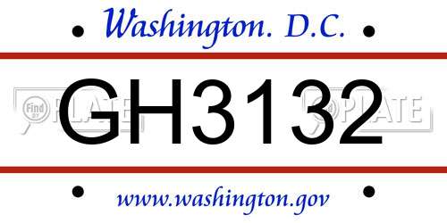 GH3132 District Of Columbia License Plate