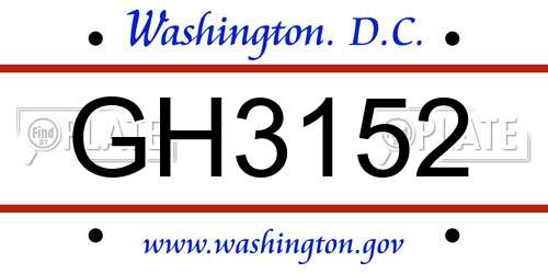 GH3152 District Of Columbia License Plate