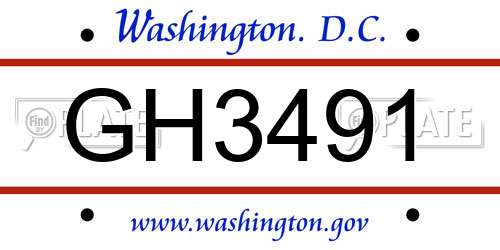 GH3491 District Of Columbia License Plate
