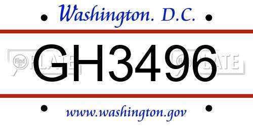 GH3496 District Of Columbia License Plate