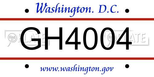 GH4004 District Of Columbia License Plate