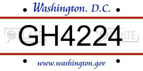 GH4224 District Of Columbia License Plate