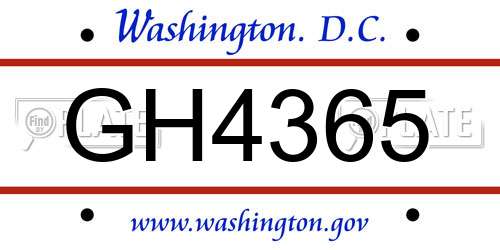 GH4365 District Of Columbia License Plate