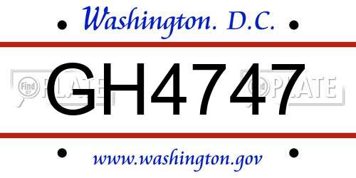 GH4747 District Of Columbia License Plate