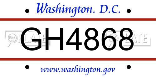 GH4868 District Of Columbia License Plate