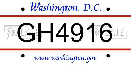 GH4916 District Of Columbia License Plate