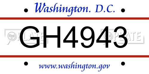 GH4943 District Of Columbia License Plate