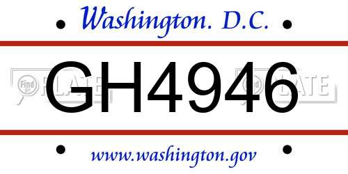 GH4946 District Of Columbia License Plate