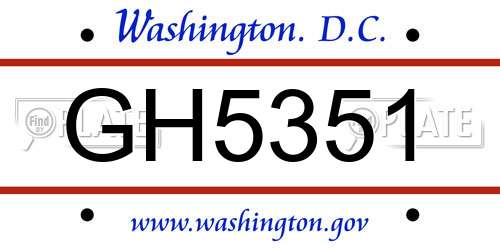 GH5351 District Of Columbia License Plate