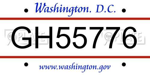 GH55776 District Of Columbia License Plate
