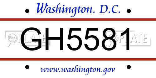 GH5581 District Of Columbia License Plate